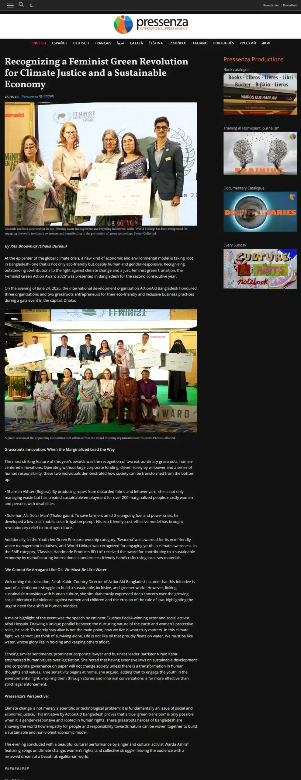 Pressenza News Article